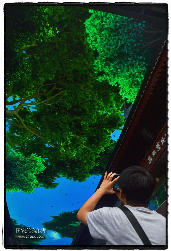 9月8日，在西安市大雁塔景區(qū)，“天幕”景觀吸引游客駐足觀看，并拿出手機(jī)拍攝。